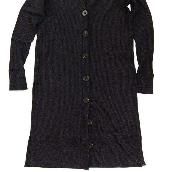 We the Free People Sparkle Button Up Duster Cardigan Size S Navy Blue Ribbed - Picture 5 of 9